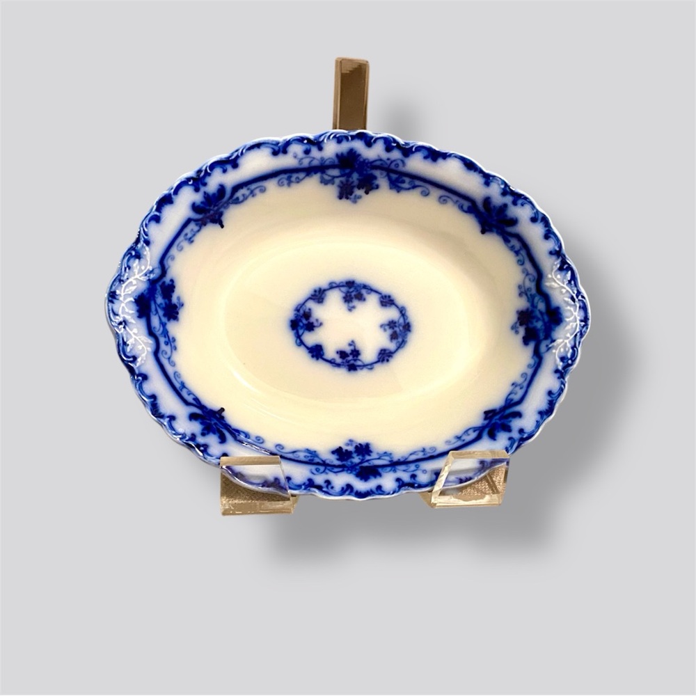 Johnson Bros Oxford Flow Blue Bowl 9¾” c.1913-21 Green Mark No Crazing